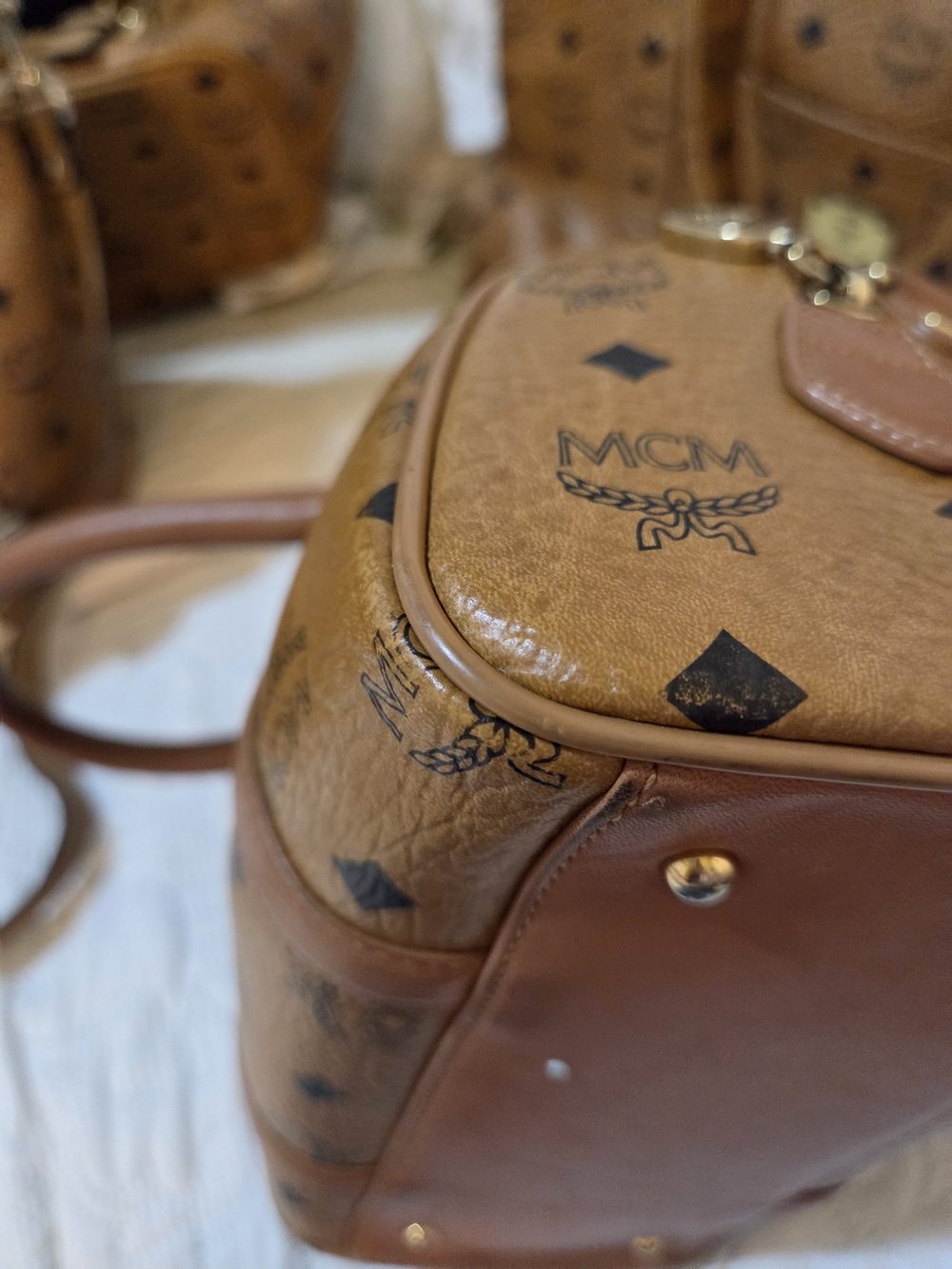 MCM Visetos Cognac Mini Boston Satchel - Picture 9 of 15